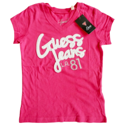 Dívčí - dětské tričko Guess Patsyi růžové barvy s třpytivým nápisem
