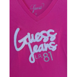 Dívčí - dětské tričko Guess Patsyi růžové barvy s třpytivým nápisem