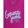 Dívčí - dětské tričko Guess Patsyi růžové barvy s třpytivým nápisem