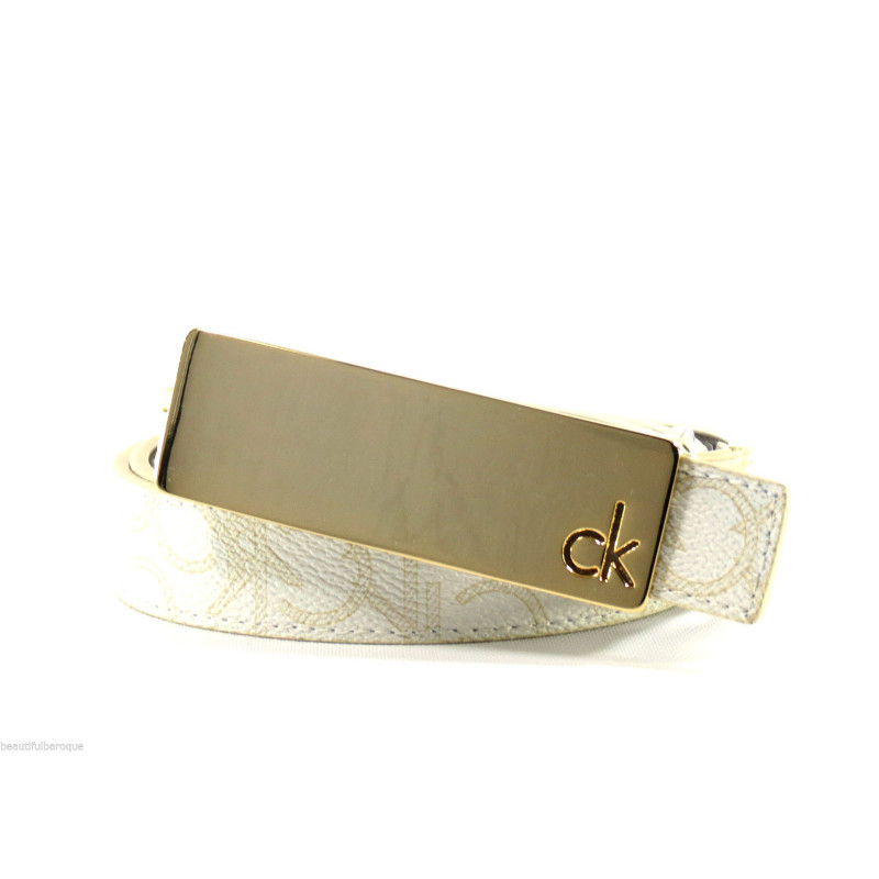 Dámský opasek Calvin Klein bílobéžový se zlatou sponou