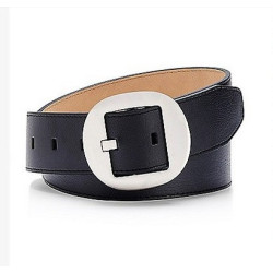 Dámský opasek Calvin Klein černý s výraznou stříbrnou sponou