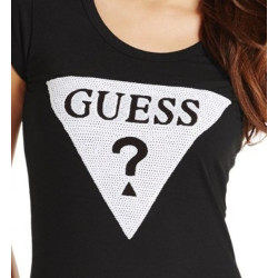 Dámské tričko Guess Tracy Logo - černé triko s flitry