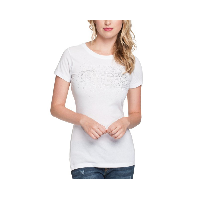 Dámské tričko Guess Lunette bílé triko s kamínky
