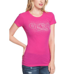 Dámské tričko Guess Lunette růžové triko s kamínky