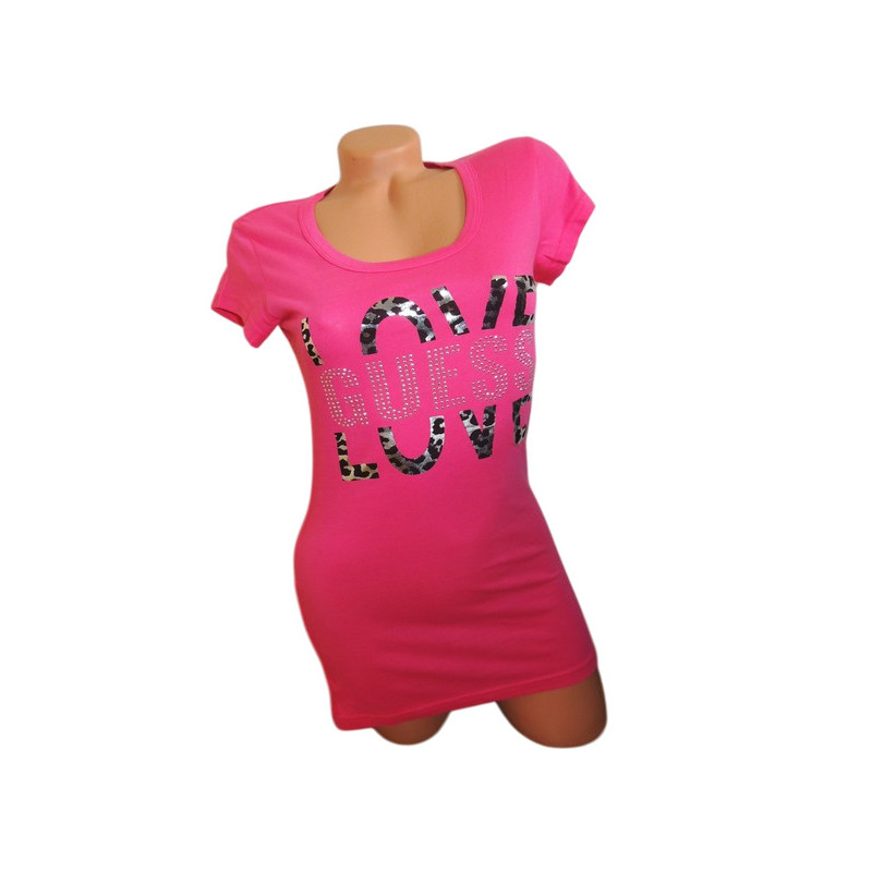 Dámské tričko Guess Disiac růžové triko s kamínky