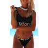 Dámské plavky černé bikiny s leopardími lemy a volánky PUSH-UP