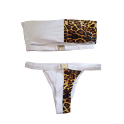 Dámské plavky leopardí bikiny s bílou a leopardí kombinací se sponou