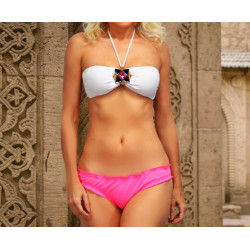 Dámské plavky s kamínkovou broží růžovobílé