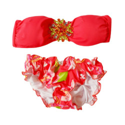 Dámské plavky s kamínkovou broží květované