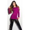 Koucla pulovr - tunika s leopardím průstřihem na zádech fialová