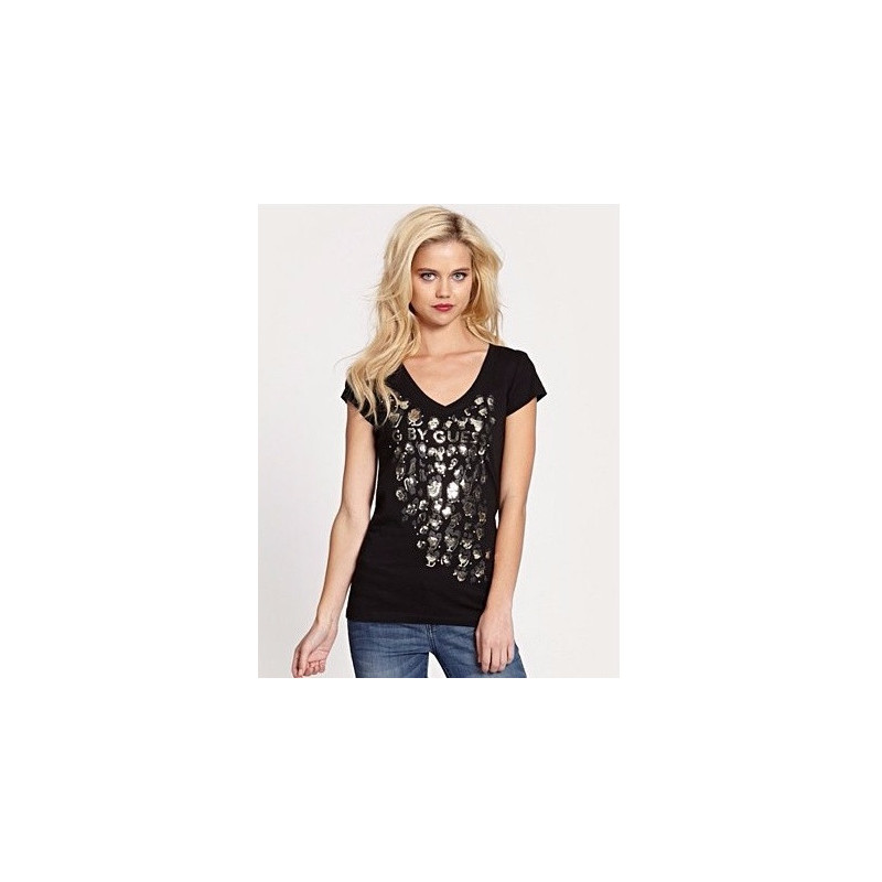 Dámské černé tričko GUESS s potiskem | Lastyle.cz