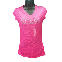 Dámské tričko GUESS Marty logo růžové burnout triko s kamínky