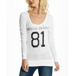 Dámské tričko Guess Phoebe bílé triko s dlouhým rukávem