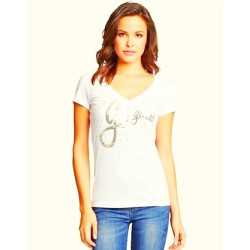 Dámské tričko G by Guess Agata bílé triko s flitry a kamínky