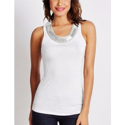 Dámské tílko Guess Asbury jeweled neck tank bílé
