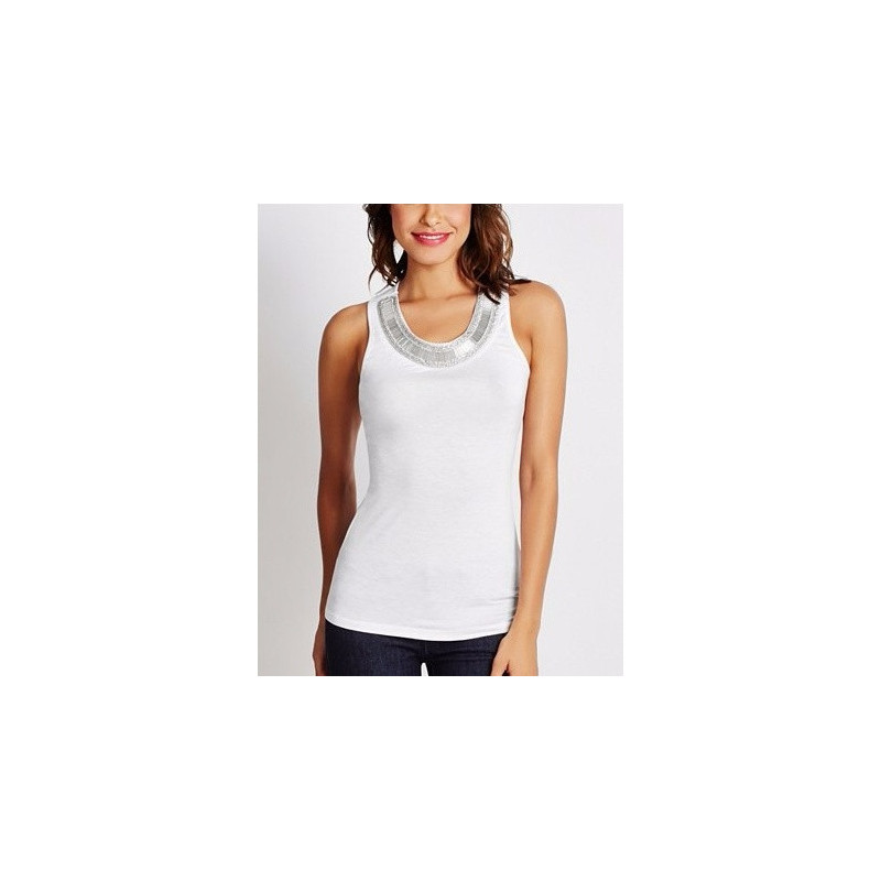 Dámské tílko Guess Asbury jeweled neck tank bílé