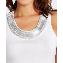 Dámské tílko Guess Asbury jeweled neck tank bílé
