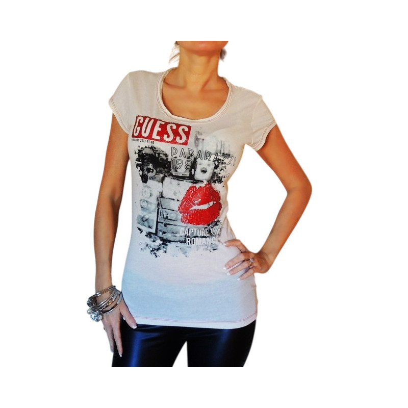 Tričko Guess Paparazzi béžové triko