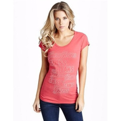 Dámské tričko Guess Doris triko korálové barvy s kamínky