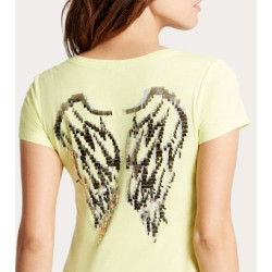 Dámské tričko G by GUESS Jasleen Wing pistáciově zelené triko s andělskými křídly