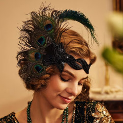 Luxusní sponka (čelenka) styl Great Gatsby - 20.léta s pavím peřím