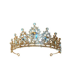 Luxusní svatební - plesová zlatá korunka s kameny