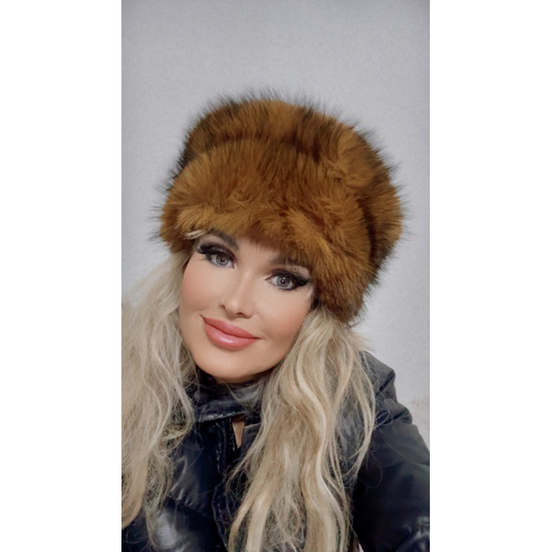 Kožešinová čepice imitace lišky hnědá