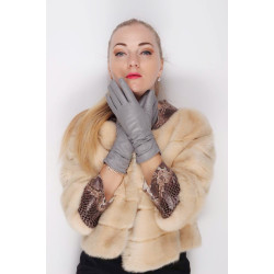 dámské zimní šedé rukavice z jehněčí kůže s kožešinkou hladká kůže