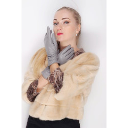 dámské zimní šedé rukavice z jehněčí kůže s kožešinkou hladká kůže