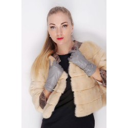 dámské zimní šedé rukavice z jehněčí kůže s kožešinkou hladká kůže