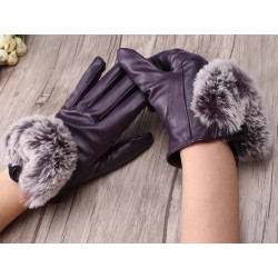 dámské - dívčí rukavice fialové s kožešinkou