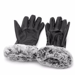 černé dámské - dívčí rukavice  s šedou kožešinkou