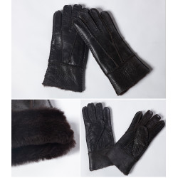 dámské zimní rukavice černé barvy z jehněčí kůže s kožešinkou