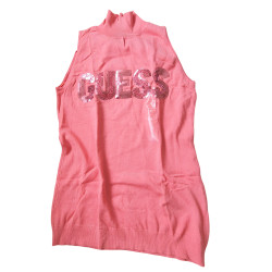 Růžové dámské tílko s roláčkem Guess s flitry