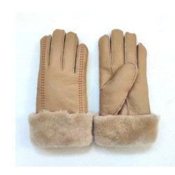 dámské zimní tmavě béžové / světle hnědé rukavice z jehněčí kůže s kožešinkou