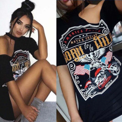 Dámské tričko Harley Style s potiskem motorky | II. jakost