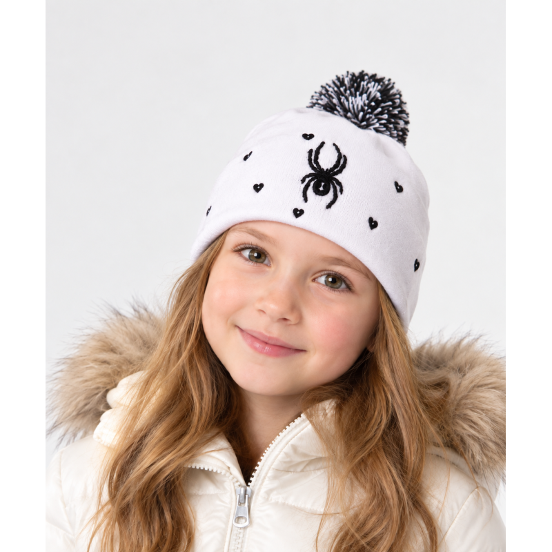 Dívčí bílá pletená čepice Spyder s kamínky a srdíčky. ✨ Elegantní zimní čepice z USA, nový stav z prodejny. Dovoz USA. ❄️
