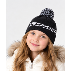 Dívčí černá pletená čepice Spyder s nápisem a kamínky. ✨ Stylová zimní čepice s motivem srdíčka. Dovoz USA. ❄️