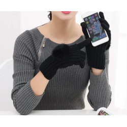 Dámské / dívčí rukavice černé s kožešinkou na dotykový displej , mobilní telefony