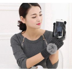 Dámské / dívčí rukavice šedé s kožešinkou na dotykový displej , mobilní telefony