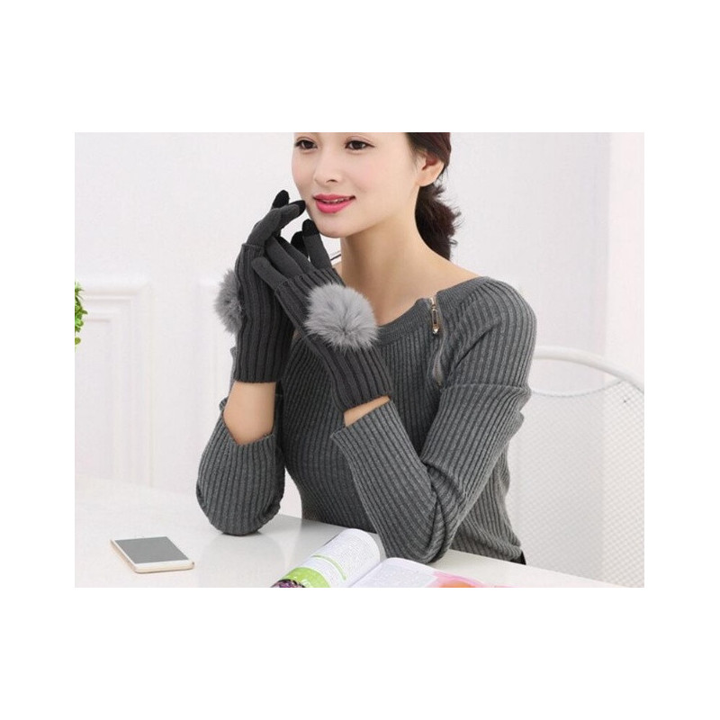 Dámské / dívčí rukavice šedé s kožešinkou na dotykový displej , mobilní telefony