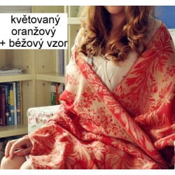 Šátek - šála dámská Pashmina červenooranžový květovaný