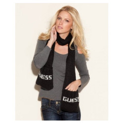 Guess šála s kapsičkami černá s nápisem